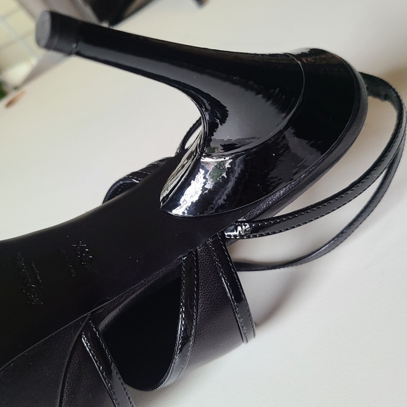 Yves SAINT LAURENT vtg *RARE* Platform Patent & Leather Ankle Strap Peep 36.5 - Picture 11 of 15